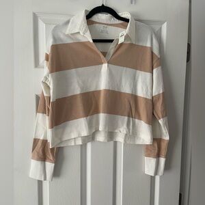 aerie Striped Cropped Rugby Polo in Cream & Tan oversized xs new with tags